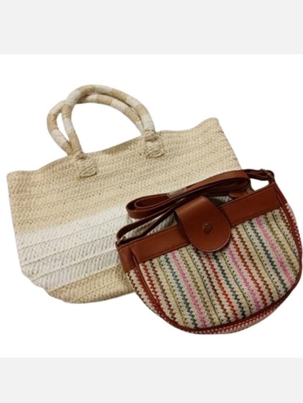 Altru Summer Basket Arm Bag Tote & Time & Tru Crossbody Bag Bundle Purses Set